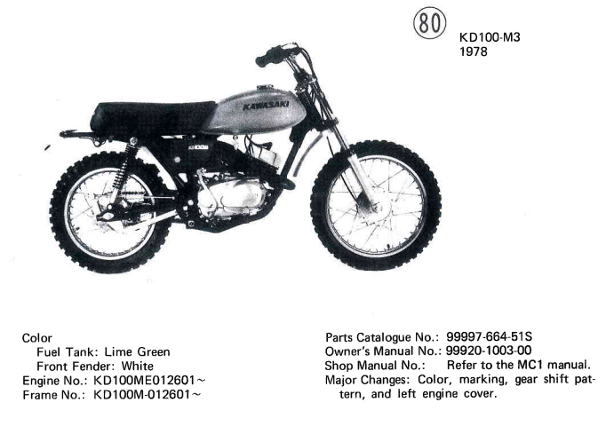 kawasaki KD100 1978 identification