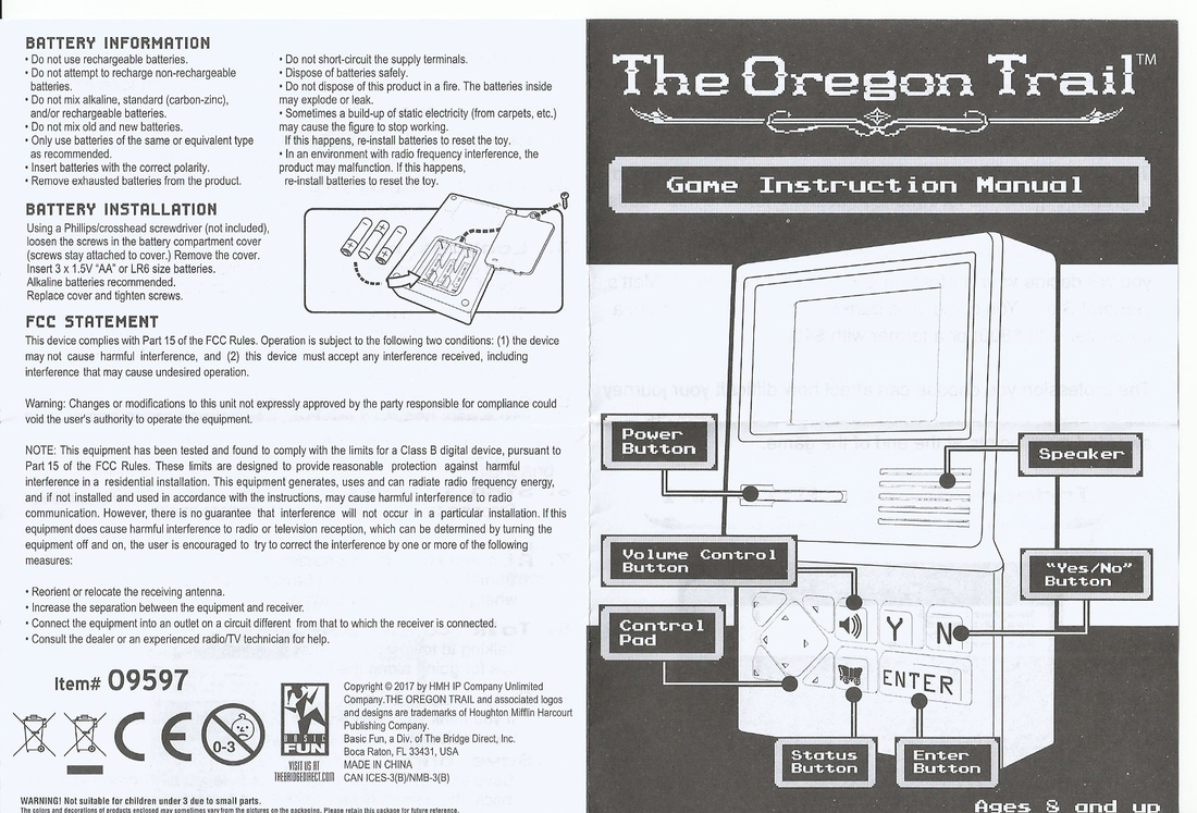 Oregon Trail Game manual handheld