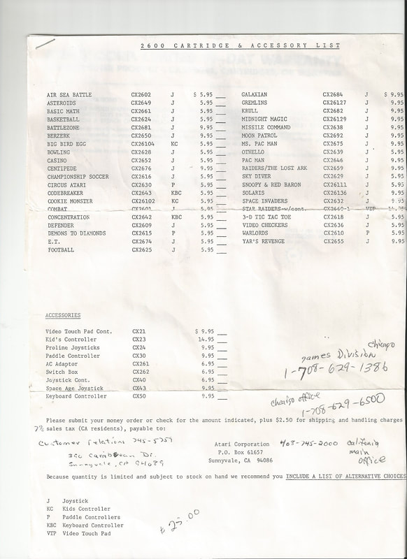 Atari customer service game list 1987